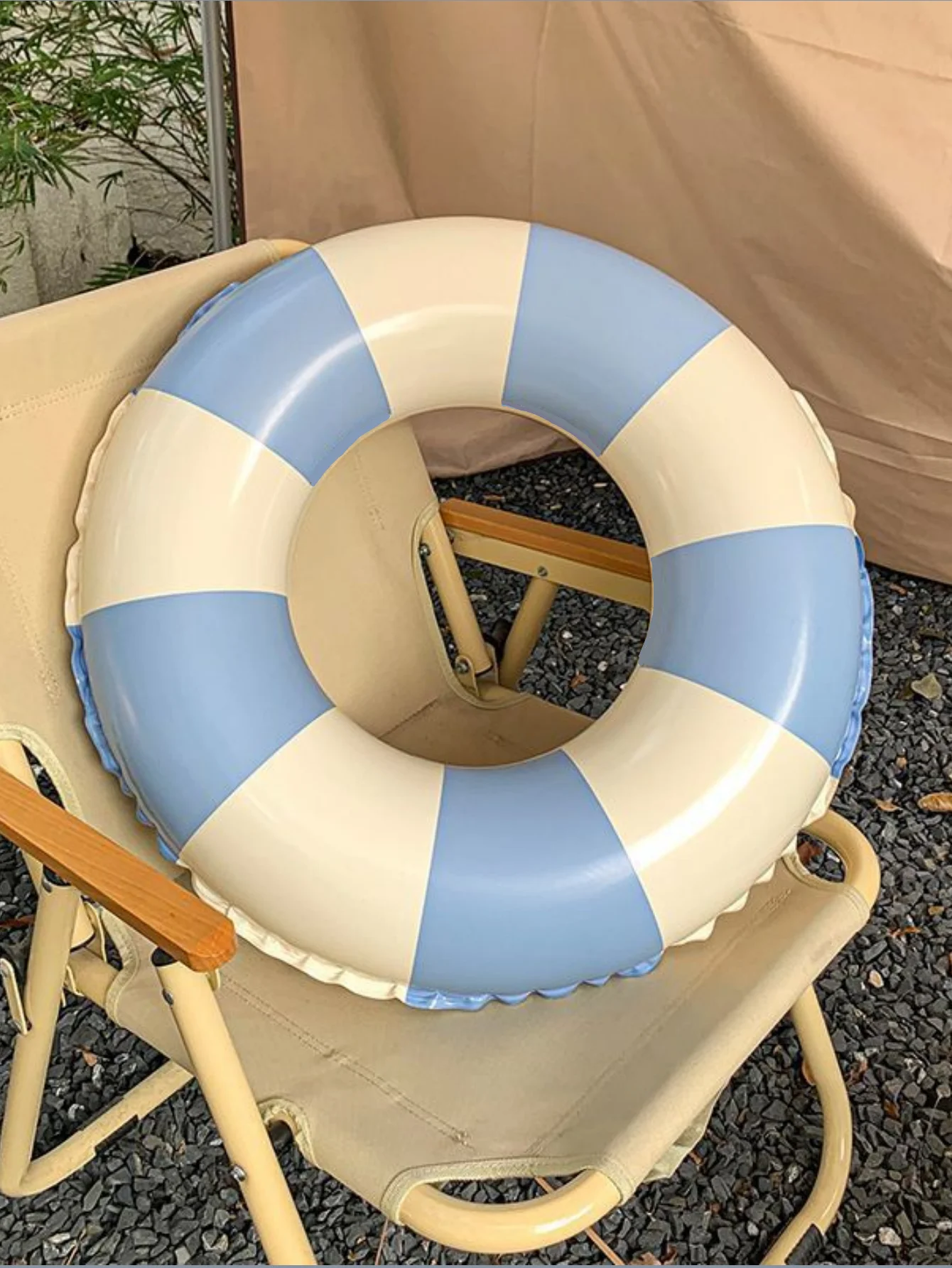 1pc Inflatable Striped Blue And Pink Unisex Swimming Ring, Thickened PVC Pool Float For Summer Beach Parties