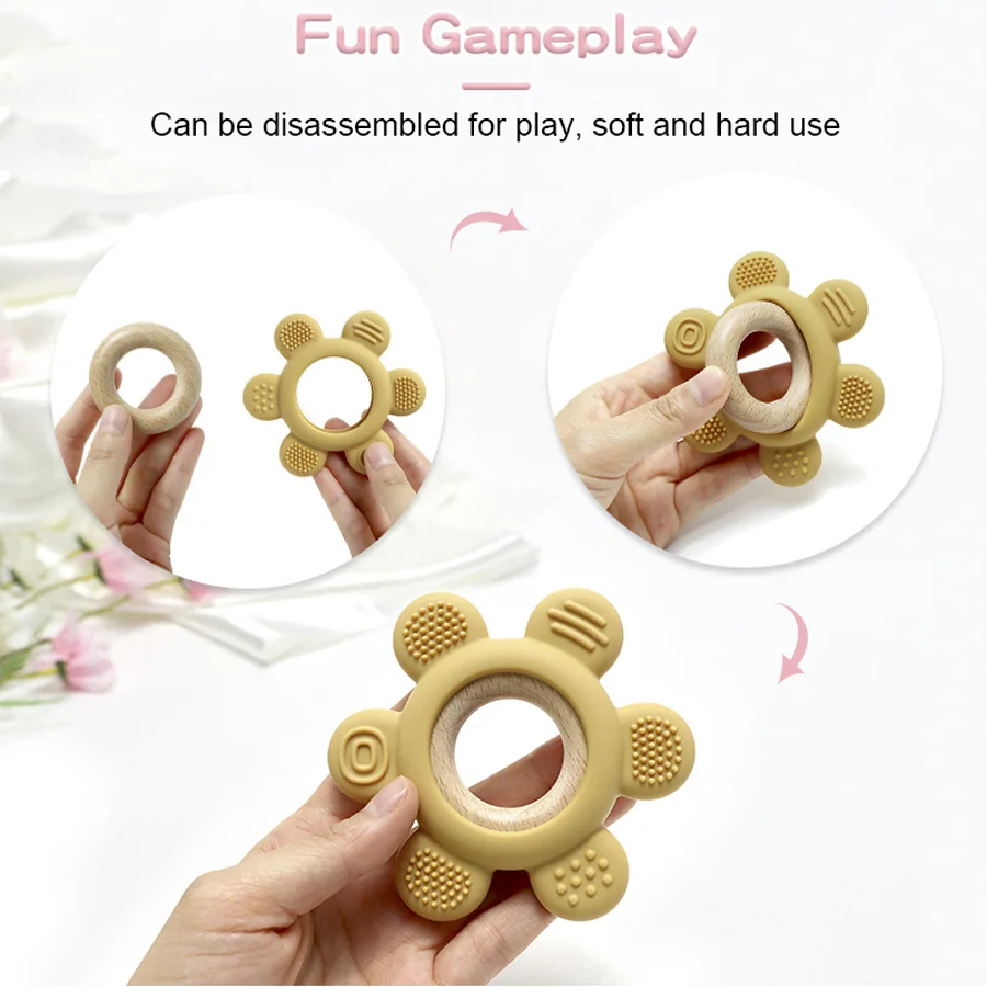 Farbe Kinder 1PC Silikon Beißring Spielzeug neugeborenen Ruder Form Holz Beißring Ring Baby Spielzeug BPA FREI Molaren Stick Baby zubehör