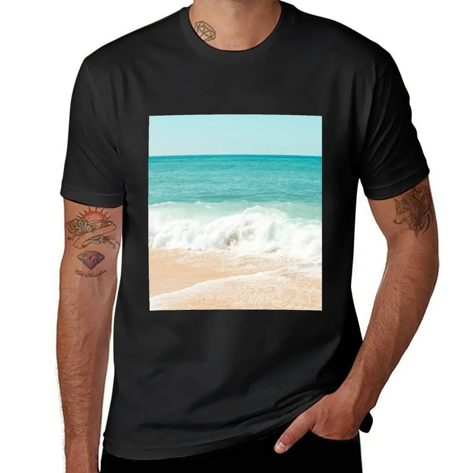 Turquoise Blue Ocean Shore Waves T-Shirt new edition anime kawaii clothes vintage mens graphic t-shirts