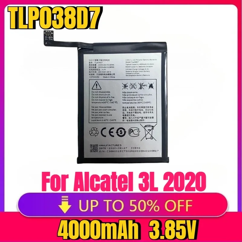 

Новый аккумулятор 4000 мАч TLP038D7 TLP038D1 для Alcatel 3L 2020 5029D TCL 10L T770H T770B T1 Lite PLEX T780H Philco Hit P10
