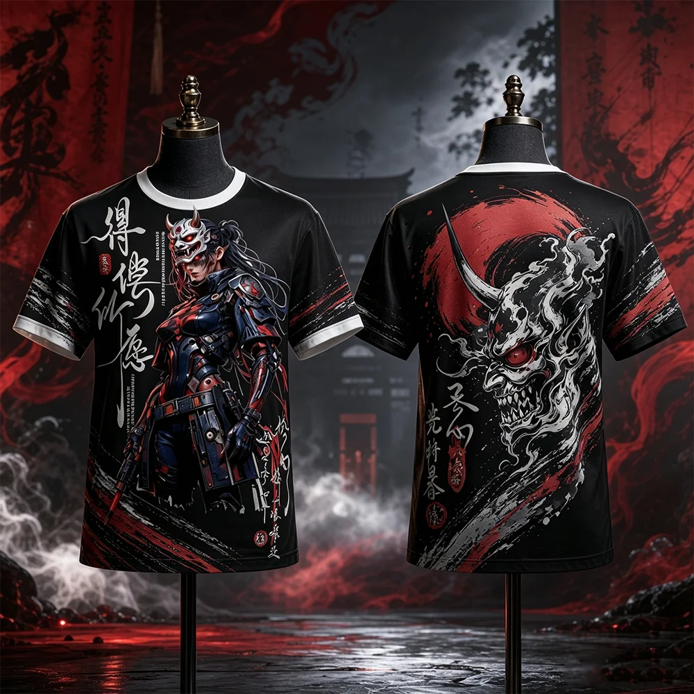 Unisex Schnelltrocknend Atmungsaktiv 3D-Druck Japanischer Anime Manga Weibliche Kriegerin T-Shirt Lässiges Outdoor-Sport-Oberteil für Eltern-Kind – Detail 6