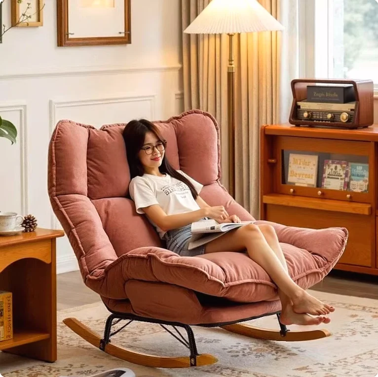 #Modern Rocking Chair Recliner Soft Fabric Home Living Room & Balcony Leisure Chair For Naps Single-Seater