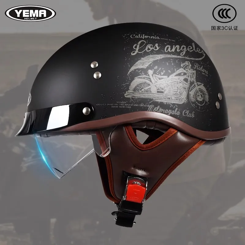 

Новый легкий мотошлем-полумаска из ABS-пластика в классическом ретро-стиле для мужчин и женщин, для круизных мотоциклов и скутеров, с дышащей подкладкой