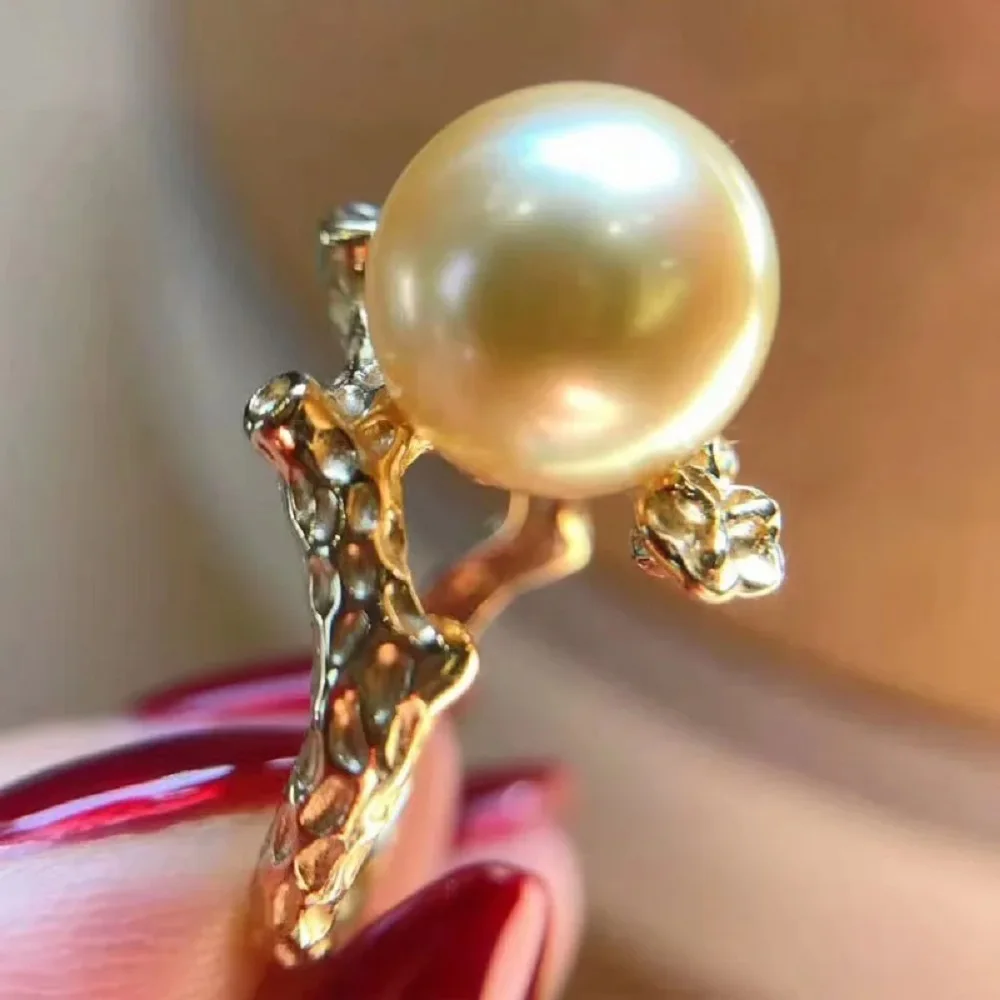 

Gorgeous Pearl Ring AAAA 9-10mm 10-11mm 11-12mm Natural Round Gold Pearl Open Ring 925s