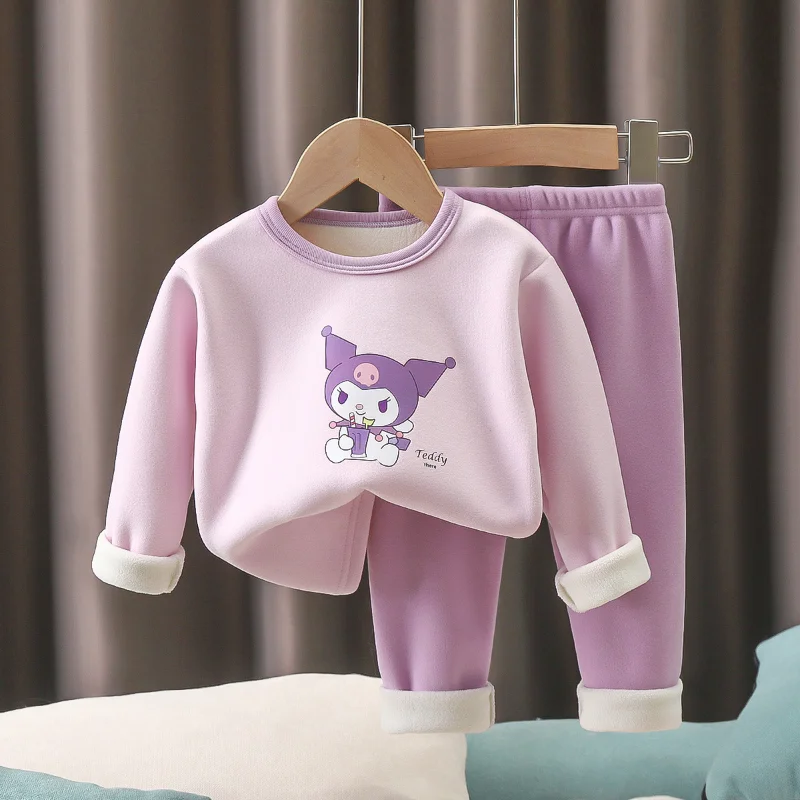 Autumn Winter Thicken Warm Sleepwear Sets for Children Long Sleeved Comfy Home Clothing 2 Piece Boys Girls Cartoon Print Suits