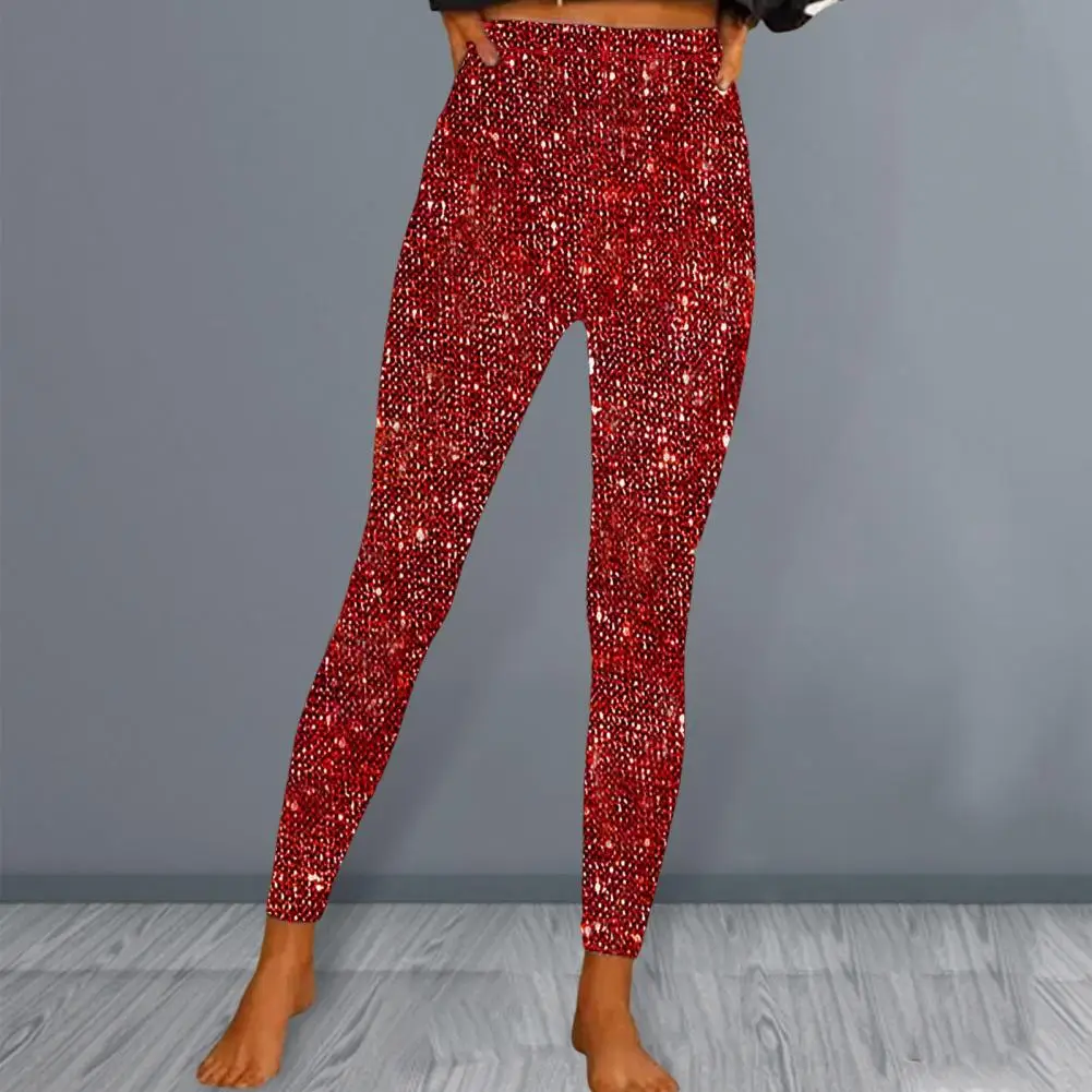 Glittery Skinny Pants Women Pencil Trousers High Waist Glitter Long Pants Elastic Fabric Shimmery Pants Sequin Leggings 80%