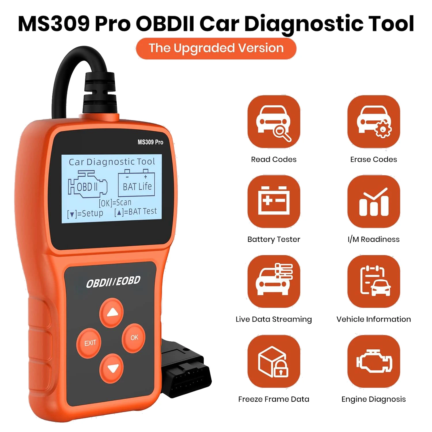 MS309 Pro OBD2 Scanner With Check Engine Code Reader, Automotive OBD II Scanner Fault Diagnosis Tool for All Cars Since 1996