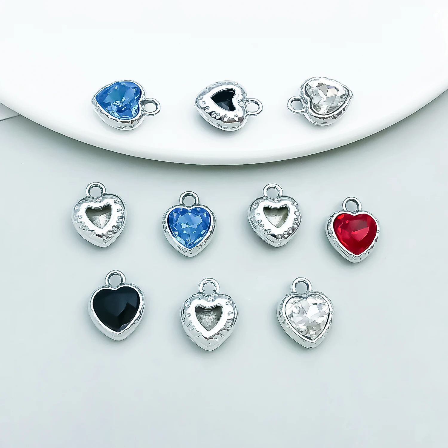 10pcs Alloy White K Color Diamond Heart Pendant Jewelry Making DIY Earrings Charms for Jewelry Bracelets Necklace