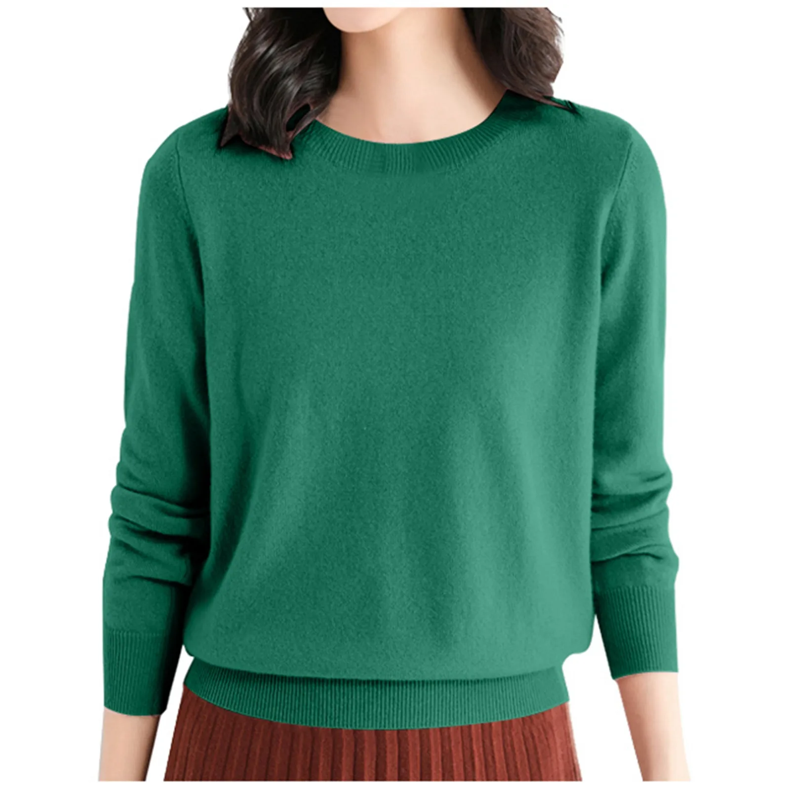 Women'S Solid Color Simple Casual Base Sweater Crew Neck Long Sleeve Thin Fashion Loose Knit Sweater All-In-One Fashion Sweater