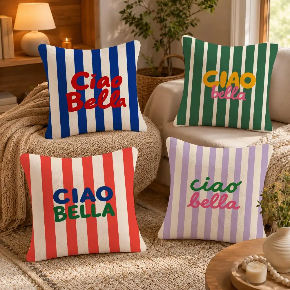 Ciao Bella Italian Quote Gift For Travel Lovers Cushion Cover Skin-Soft Pillow Cover Festive Home Accent Sofa Bed