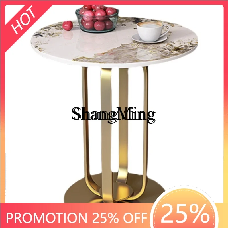 

ZYY senior rock slab modern simple small coffee table living room sofa side small round table wrought iron corner table