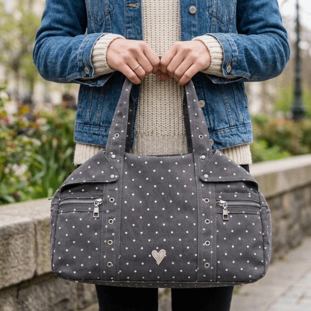Retro Square Shape Polka Dot Shoulder Bag Large Capacity Y2K Tote Bag Star Element Canvas Women Handbag Students