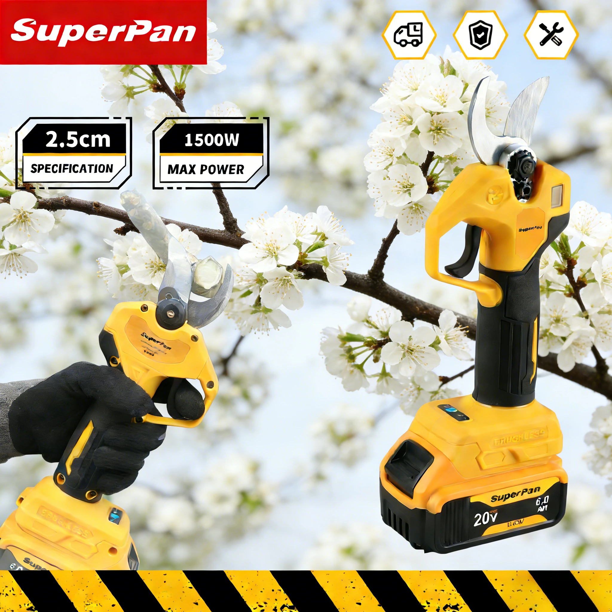 

SuperPan Branch Trim Brushless Electric Pruner 4 Gears 1500W 45mm Sharp SK5 Metal Blade Cutter for Dewalt 20V Battery