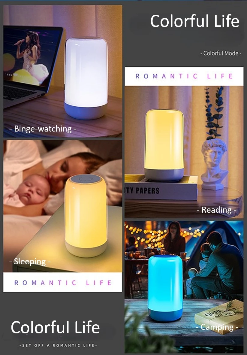 LED RGB Smart Touch Lamp Dim Color Change Night Light USB Rechargeable for Kid Desk Lamp Bedside Lamp Camping Breastfeeding Lamp