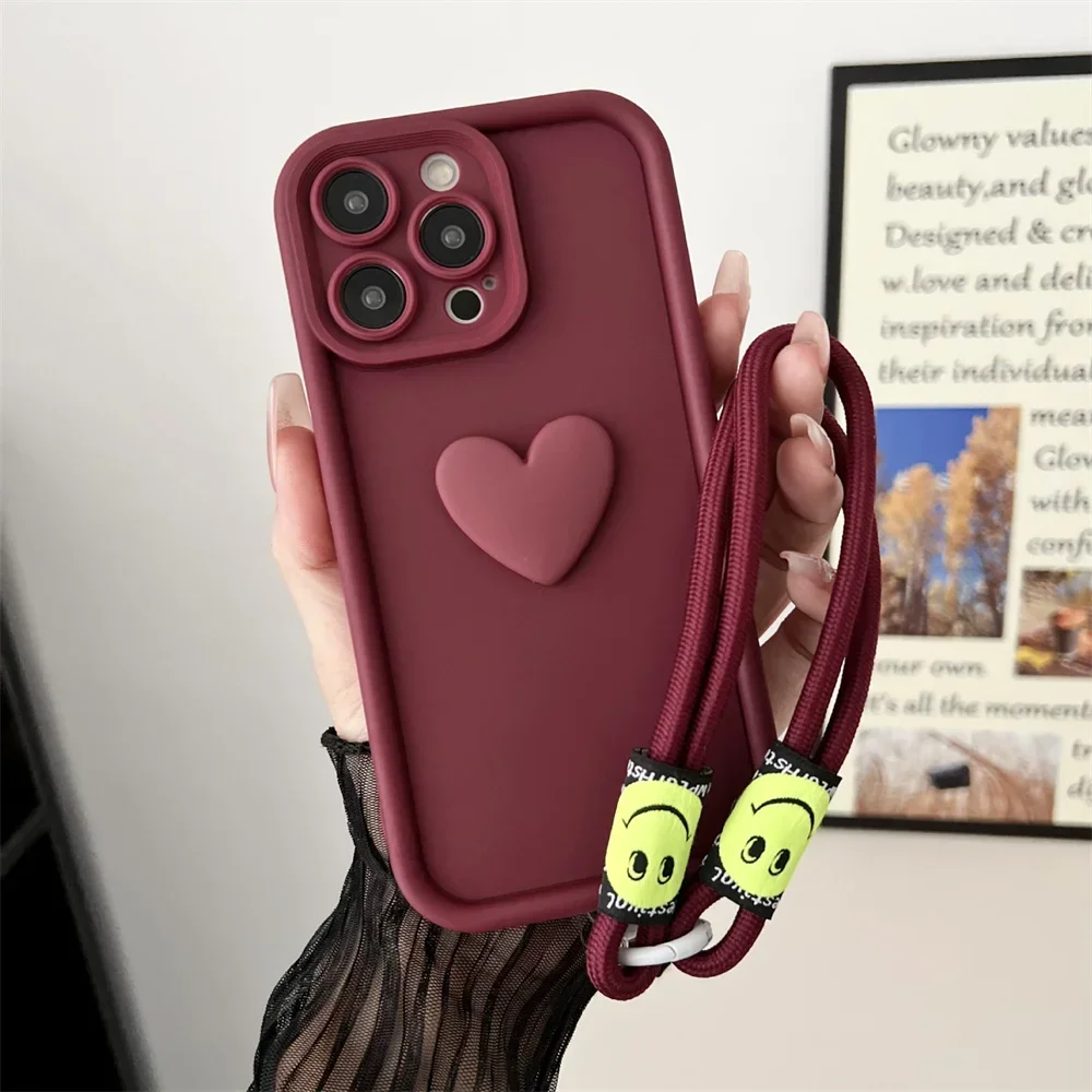 Cute INS 3D Love Heart Silicone Phone Case For Xiaomi Redmi 14C Note 14 Pro Plus 5G 14T POCO C75 F6 X7 Pro Lanyard Candy Cover