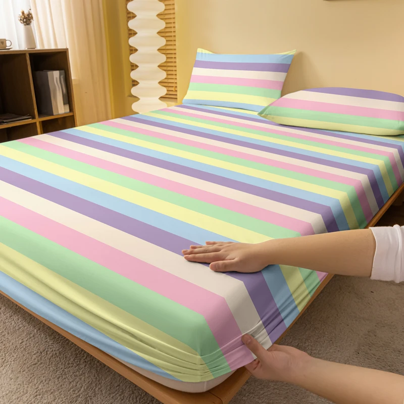 1 Rainbow Bridge Pattern Matte Fitted Sheet, Bedroom Printed Bedcover, Bedding Supplies (excluding pillowcases)