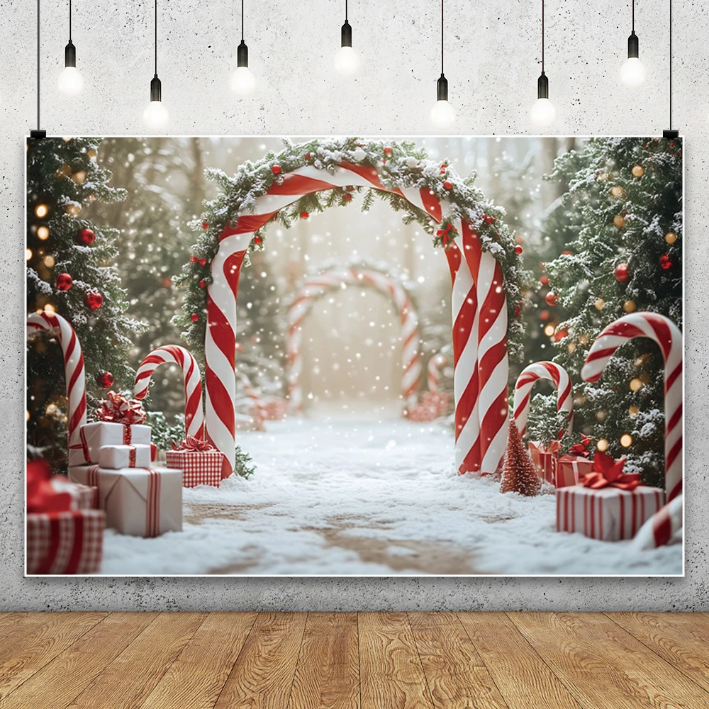 Зимний Рождественский фон для фотосъемки, арка, дверь, рождественская елка, подарки, домашний декор для вечеринки, детский портретный фотографический фон, реквизит