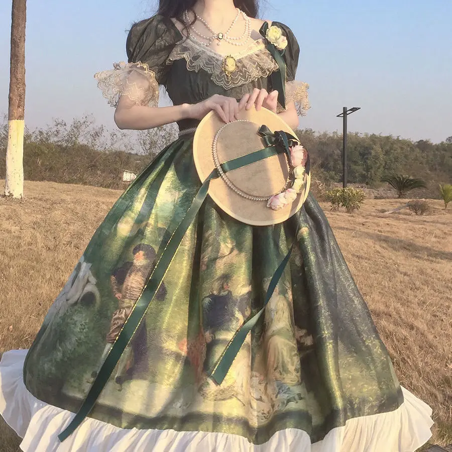 Vestido elegante de Lolita, vestido de princesa Jsk, pintura al óleo de bola del bosque, dulce Lolita, fiesta de té, vestido lo para niñas adultas