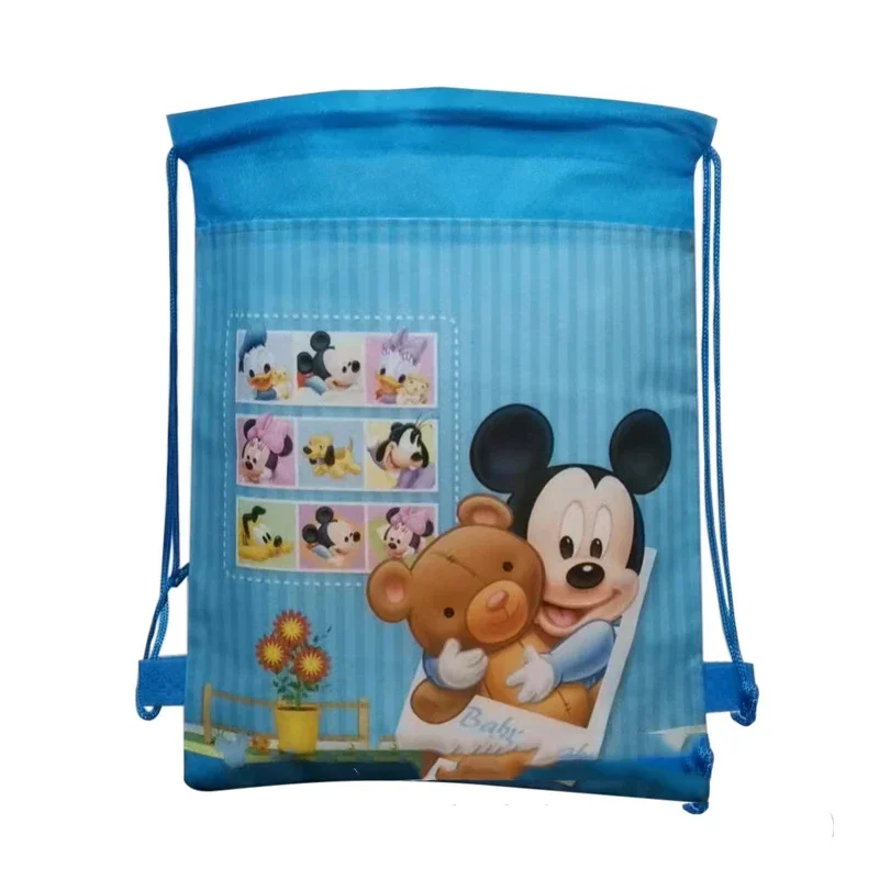 Disney Mickey Drawstring Bag Storage Bag Pink Minnie Print Backpack Portable Cartoon Shopping Bag Travel Bag Folding Bag Gift