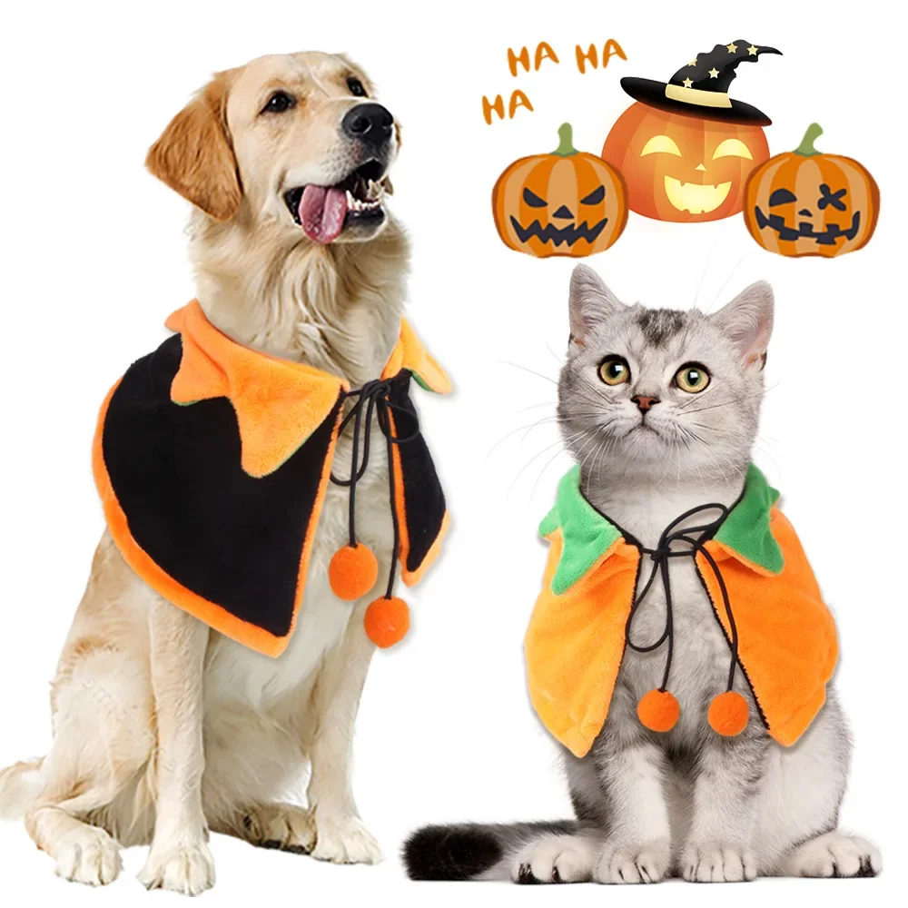 

New double-sided cape, Halloween pumpkin wearing dog cape on both sides, pet cat cute Halloween ornaments