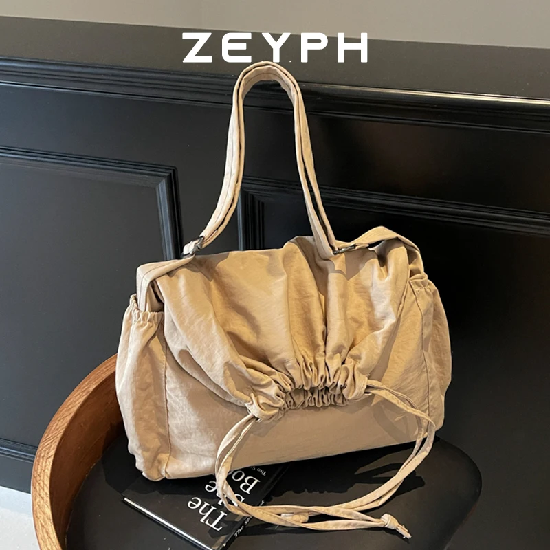 

Zeyph Simple Large Capacity Foldable Canvas Bag Women s Four Season Shoulder Bag With Drawstring Design