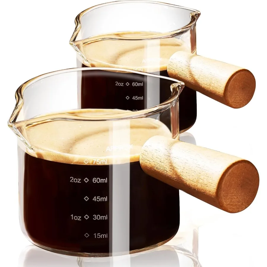 

Espresso Cups with Handle set of 2 3.5OZ Double Spout Glass Measuring Cup with Dual Scale Clear Espresso Shot Glass with V-Shap