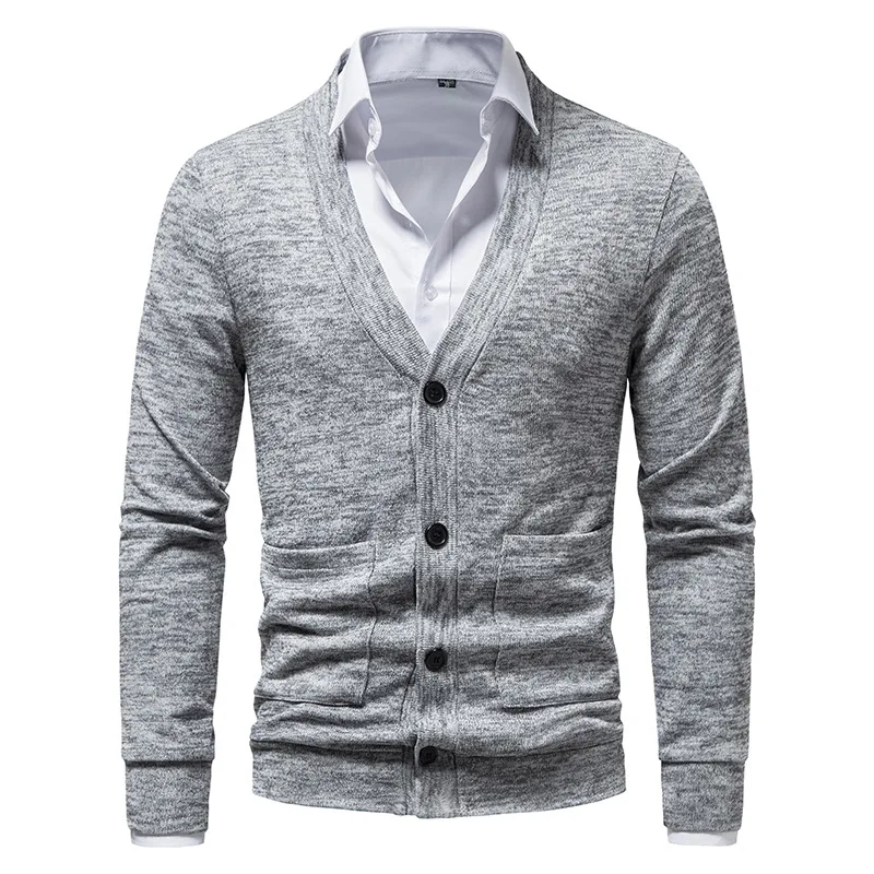 Mens Cardigans Sweater Pocket Men Knit Cardigan Buttons V Neck Sweaters Solid Colour Pullover Man Casual Slim Fit Cardigans SW03