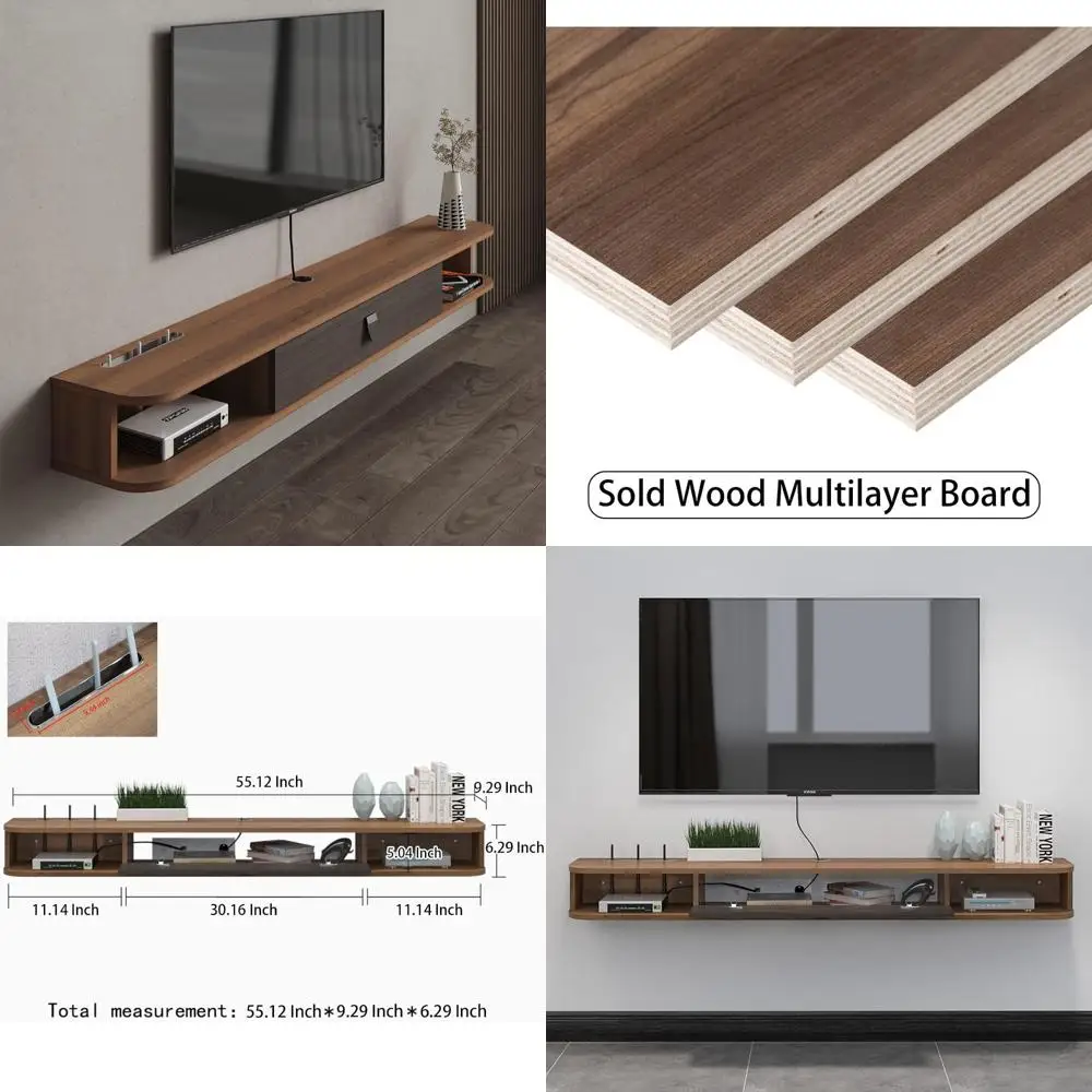 55-Inch Wall-Mounted Floating TV Shelf - Modern Media Console for Bedroom and Living Room Entertainment