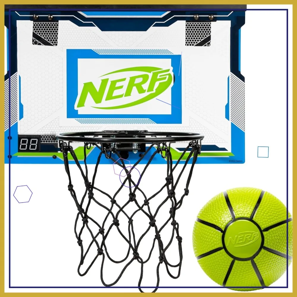 

LED Over The Door Mini Basketball Hoop - Light Up Indoor Kids Toy with Electronic Slam Dunk Set