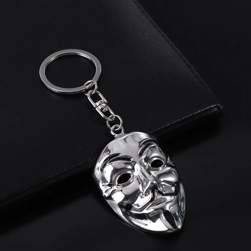 Funny Joker Mask Mask Key Chain Attachment Pendant Clown Keychain Silver Cool Car Key Accessories Men