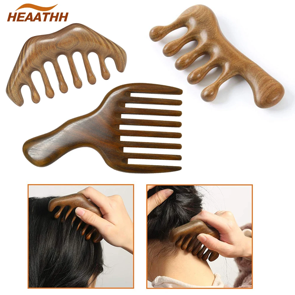 Thicken Wooden Wide Tooth Sandalwood Hair Comb Massage Comb Handmade No-static for Head Scalp Massage Detangling Comb Hair Pick