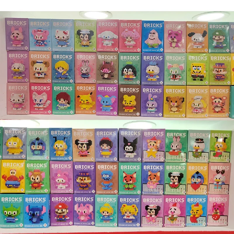 Bloques de construcción de princesa de Anime de Disney, Stitch, Mickey Mouse, mini figuras de acción, juguetes de bloques, juguetes de ensamblaje,