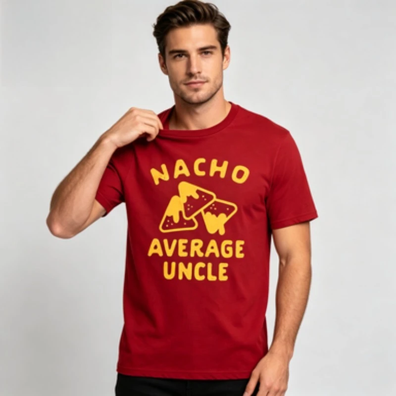 2026 New Men Pure Cotton Tee Vintage Nacho Average Uncle Tortilla Chips Print Funny Food Pun Uncle Birthday Loose Fit T-shirt