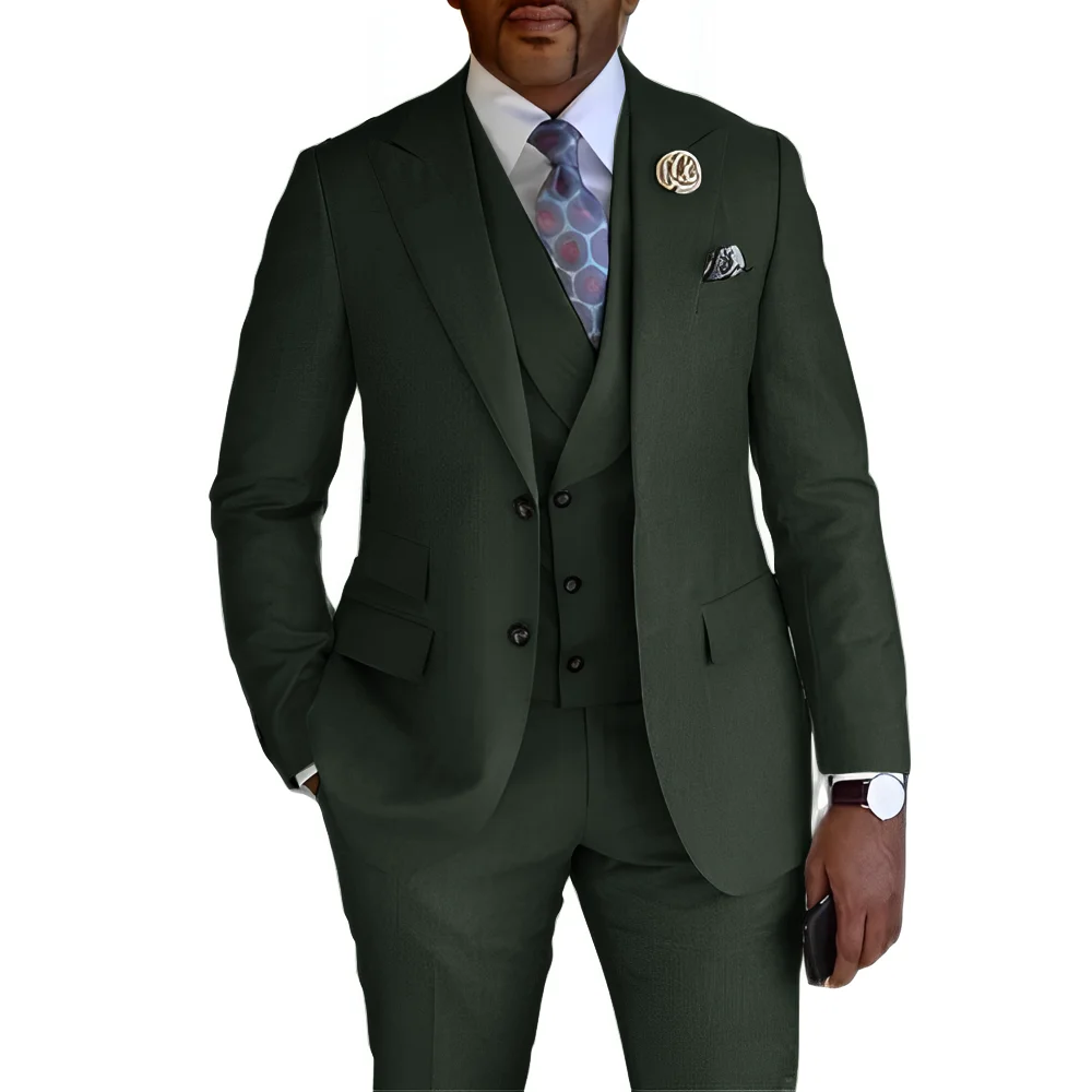 Men's Suit Business Office Work Clothes 3-piece Suit (Jacket + Pants + Vest) Groom Wedding Tuxedo Tailor-Made Dress Men Suit