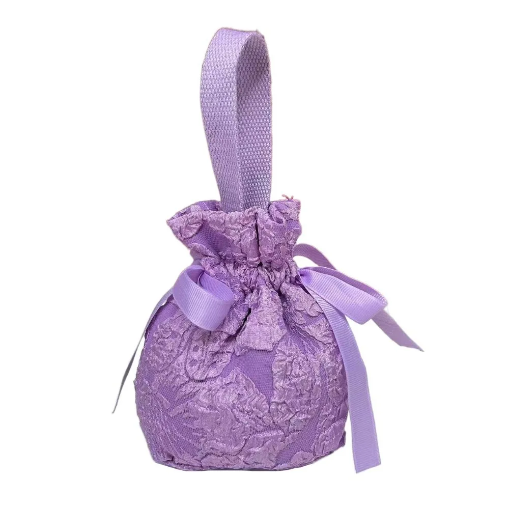 Mesh Flower Canvas Floral Drawstring Bag Satin Bow Large Capacity Small Flower Wrist Bag Jewerly Packing Bag Wedding Candy Bag