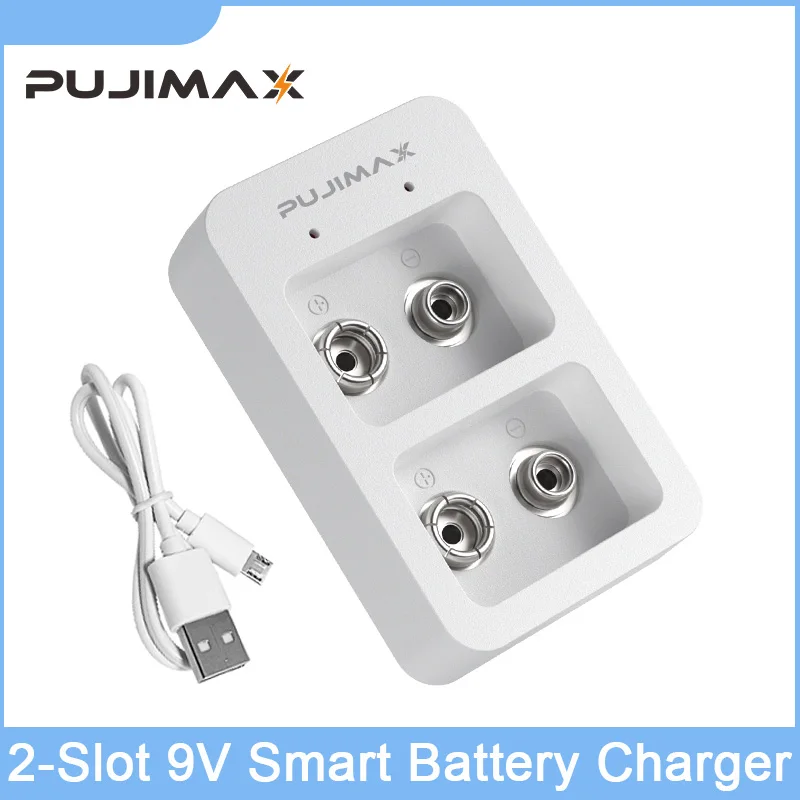 PUJIMAX 2 Slots Multi-function Ni-Mh 9V Rechargeable Battery Charger Portable Mini Model LED Display Charging Status Durable