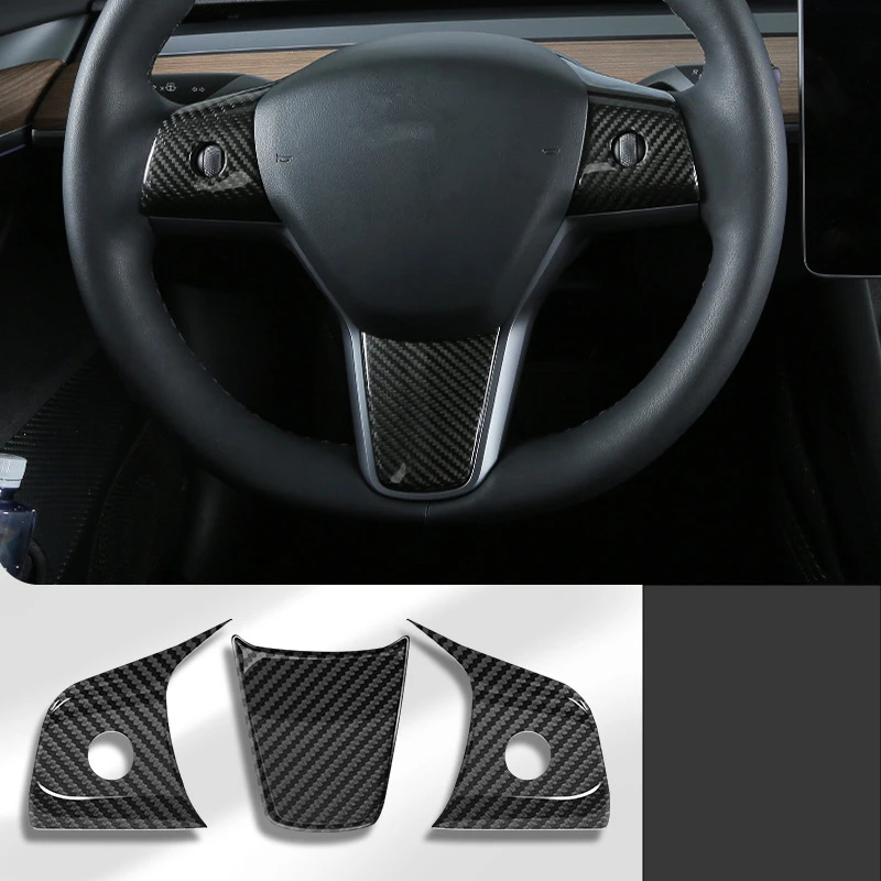 3 pz per Tesla Model 3 Y 2017-2022 Car volante decorazione patch copertura ABS opaco adesivi in fibra di carbonio accessori Auto