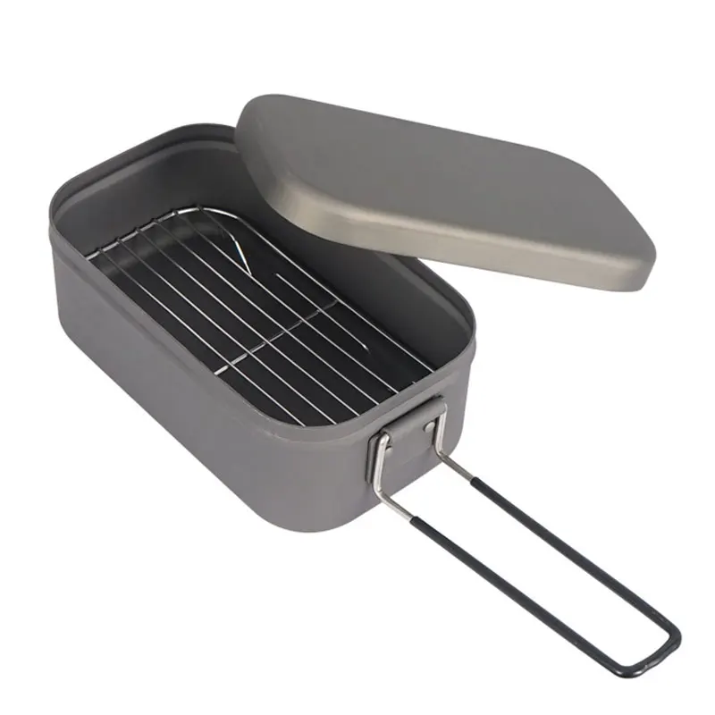 800ML Aluminum Lunch Box Outdoor Heatable Picnic With Steam Rack Camping Set Travel Bento Steamed Vegetable Lunch Box