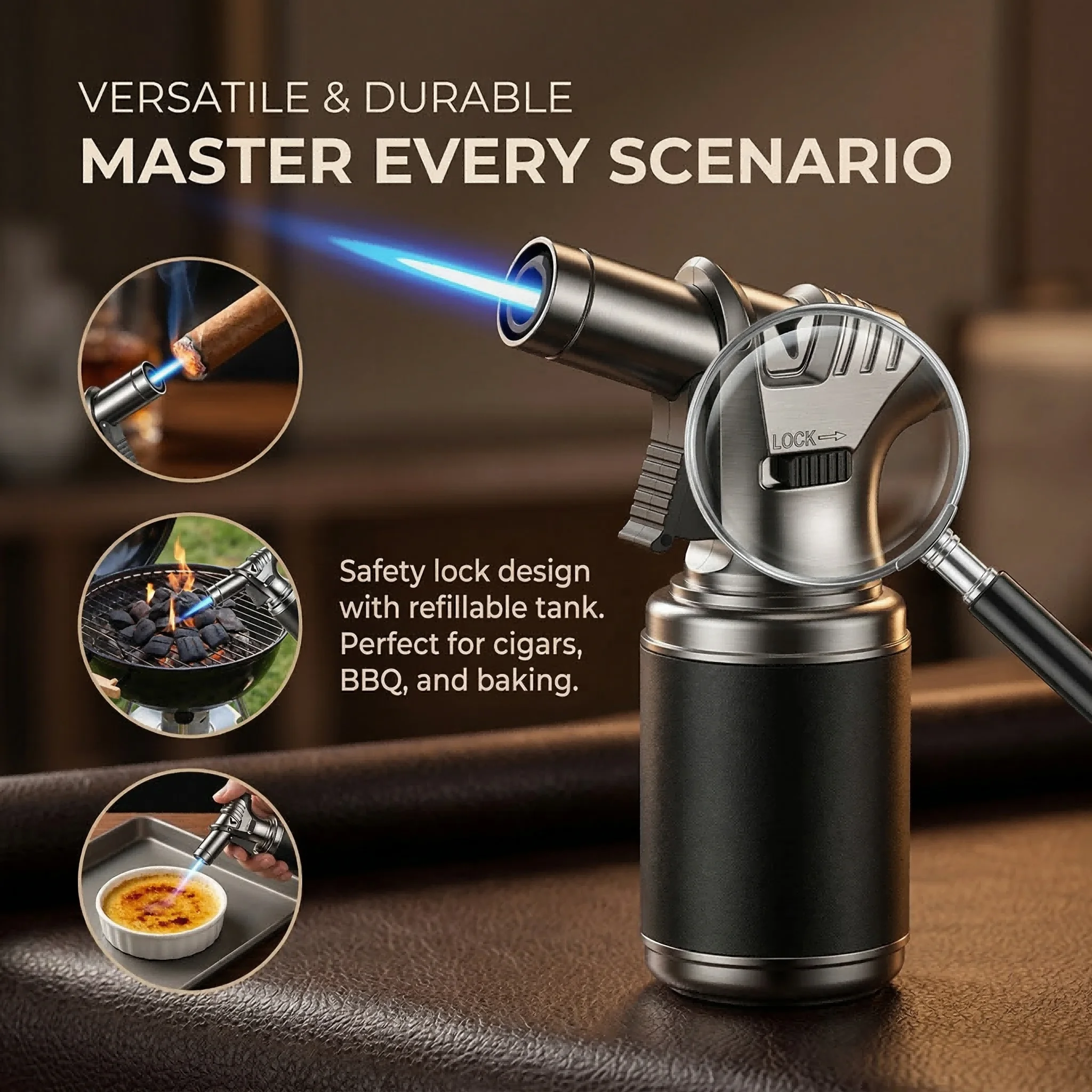 Windproof Lighter, High Temperature Direct Charging Durable Spitfire Gun, Cigar Moxibustion Barbecue Igniter Safety Lock