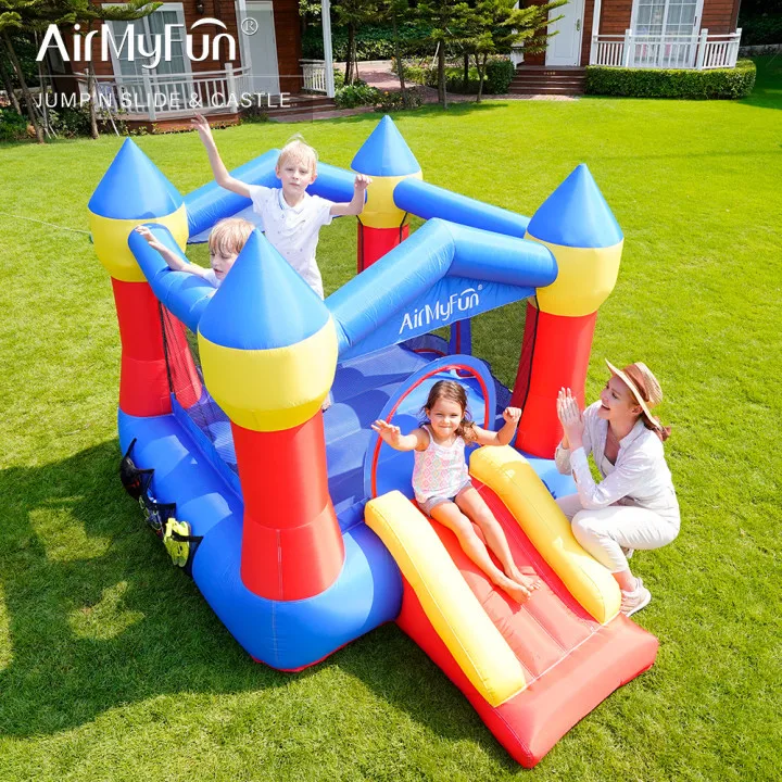 AMF |   Castello gonfiabile per bambini con casa di rimbalzo gonfiabile con scivolo, regalo per feste per bambini, castello gonfiabile per interni, include ventilatore