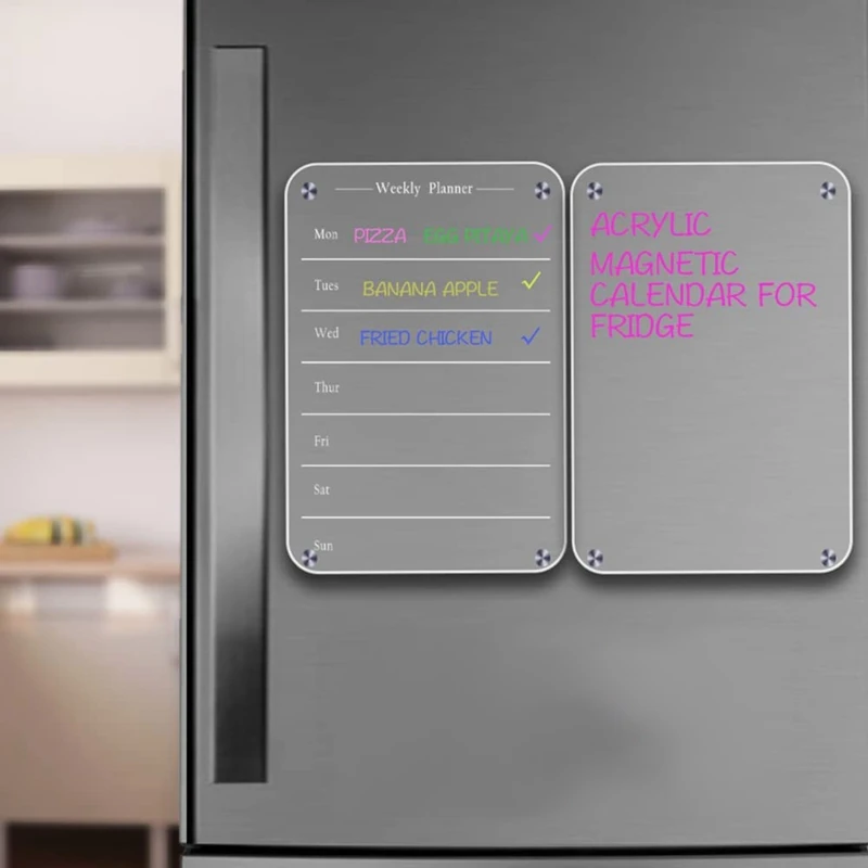 Tableau magnétique en acrylique pour réfrigérateur, calendrier effaçable à sec, mémo, marqueur de licence mensuel hebdomadaire 03