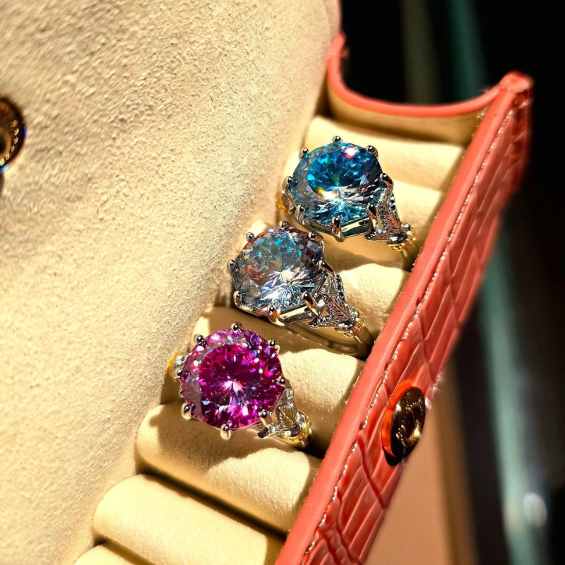Name-brand Identical Ring - Octagonal Rose-cut Ring - Two-tone Blue Diamonds - Fashionally Set Engagement Ring