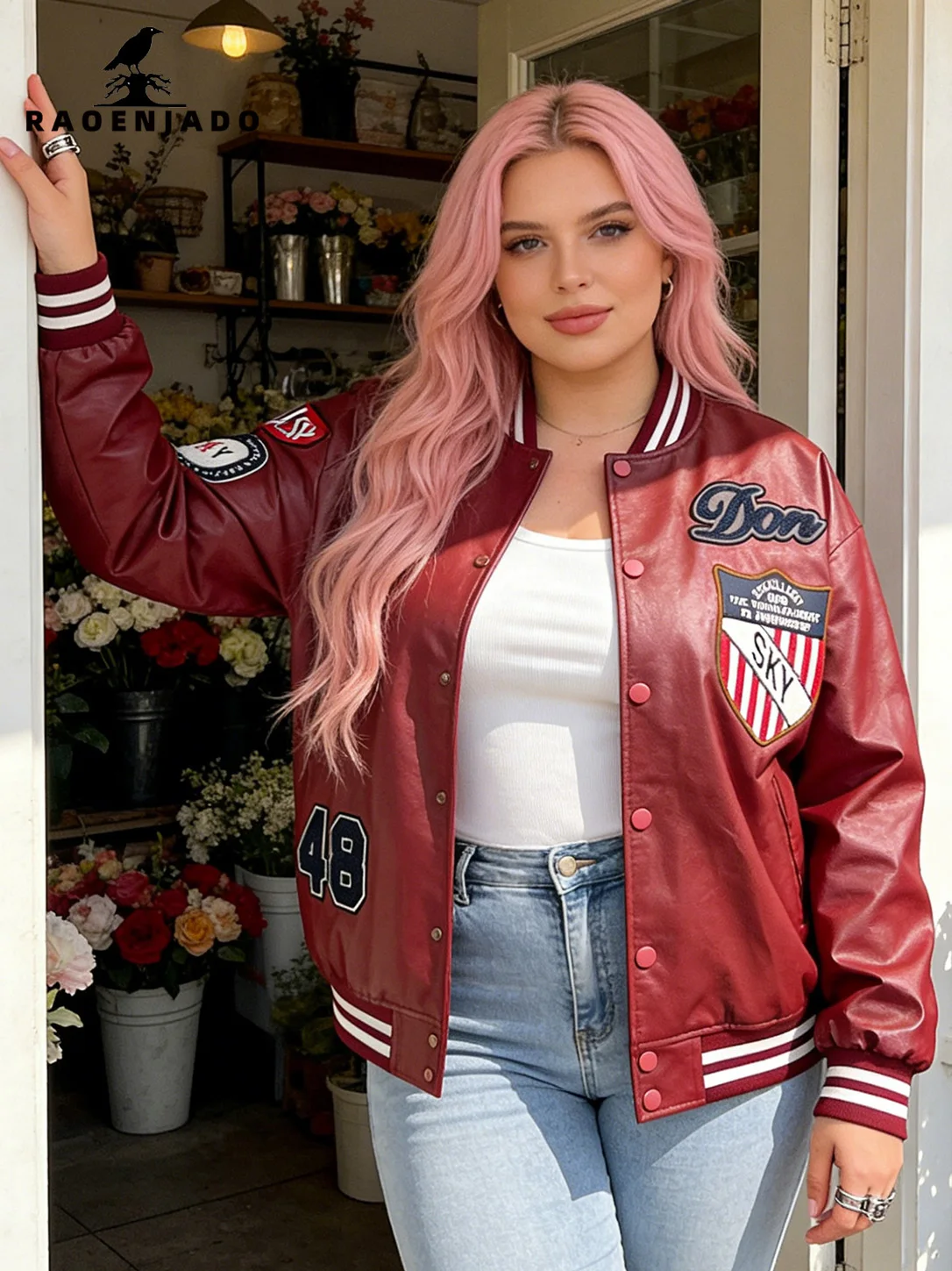 

Women's Faux Leather Jacket Plus Size Warm Motorcycle Coat Vintage Varsity Spring/Autumn Baseball Style Racing Street Outerwear