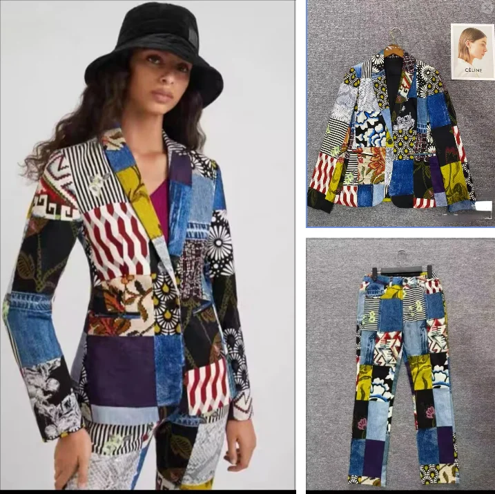 A new Spanish women's suit jacket with patchwork prints from the original Spring and Autumn of the foreign trade