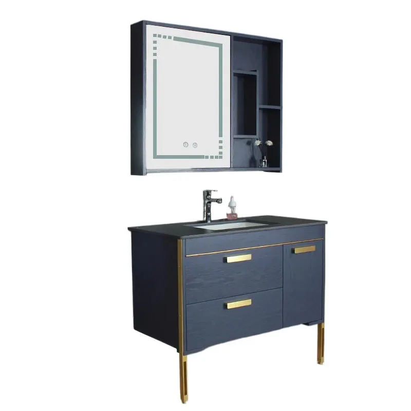 Простой шкаф для ванной комнаты из цельного дерева в скандинавском стиле от пола до потолка, умывальник для унитаза, комбинация умного зеркального шкафа