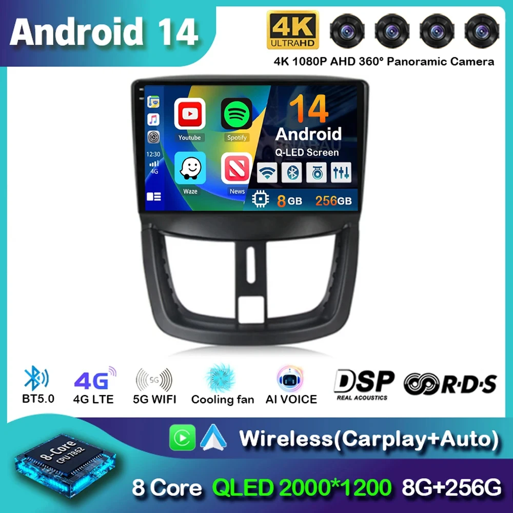 

Android 14 Carplay Auto Car Radio For Peugeot 207 CC 207CC 2006-2015 Multimedia Video Player Stereo GPS Head Unit 2din 2 Din DVD