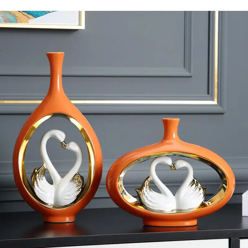 

Creativity Resin Vase Couples Swan Sculpture Decoration Flower Vase Resin Crafts Living Room Desktop Display Home Decorations