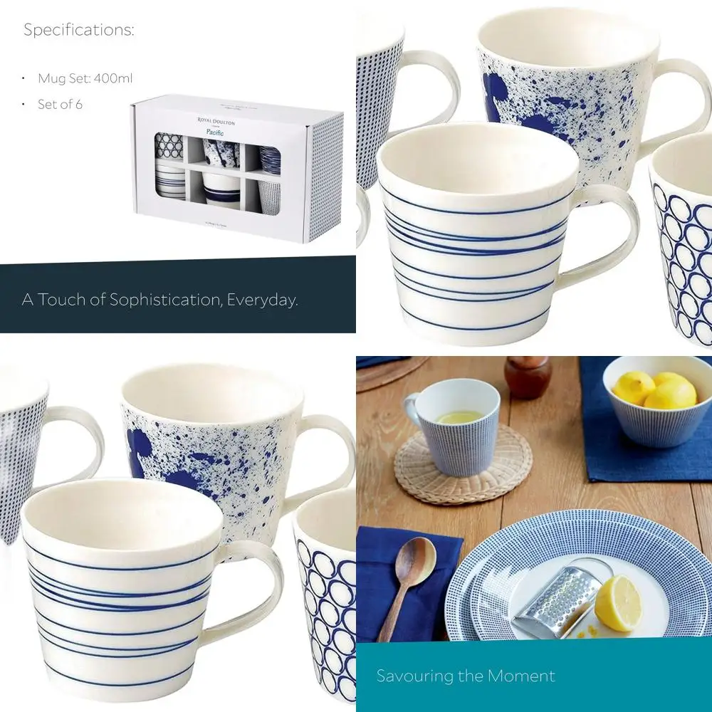 

Set of 6 Pacific-Themed Assorted Patterned Mugs