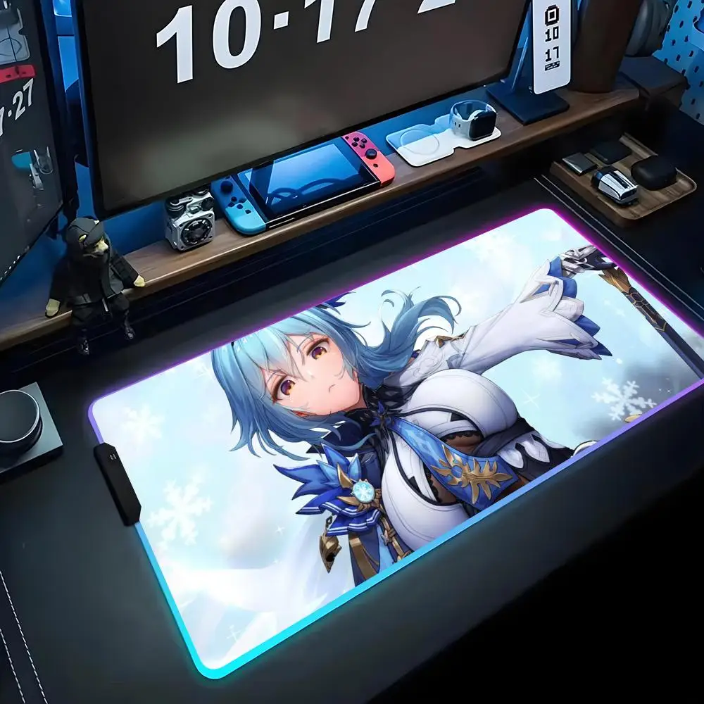 

genshin eula Mouse Pad RGB Gaming Mousepad Big LED Pad PC Desk Mat Luminous Mouse Pad Large Keyboard Mats Table Rug With Backlit