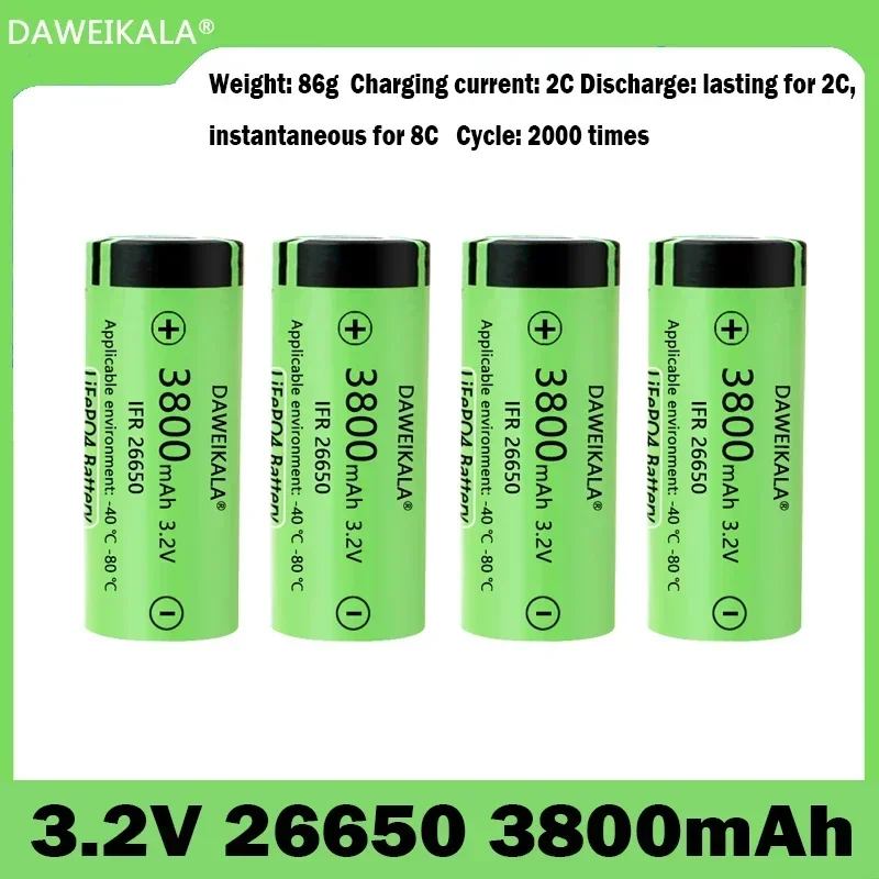 

3.2 V26650 battery 3800mah large capacity 26650 continuous 2C maximum discharge 8C Iron(III) phosphate lithium cell